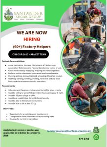 Now Hiring: Factory helpers for Santander Sugar Group – Apply by December 15, 2024!
