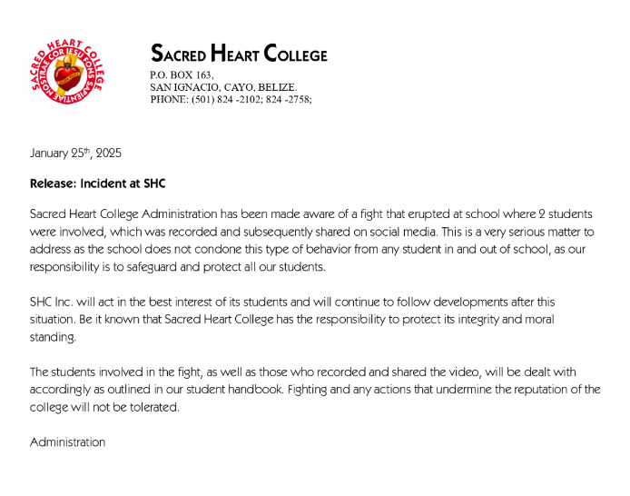Sacred Heart College responds to viral student fight video