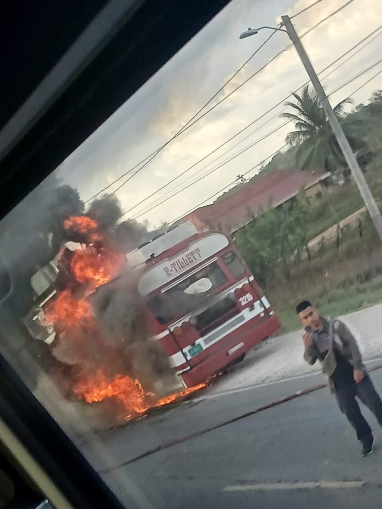 Bus erupts in flames on Phillip Goldson Highway during morning commute