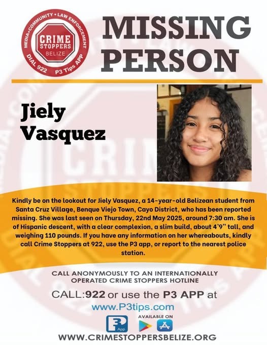 14-year-old Jiely Vasquez missing in Cayo District