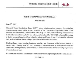 Joint Union negotiators reject key parts of government offer, await official response