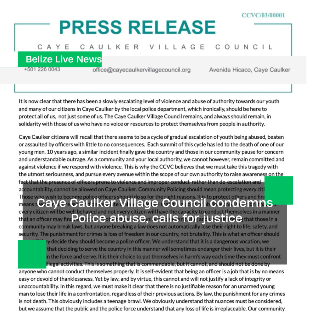 Caye Caulker Village Council condemns Police abuse, calls for justice