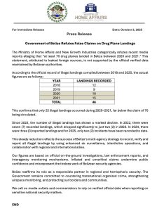 Government of Belize rejects false claims of 70 drug plane landings