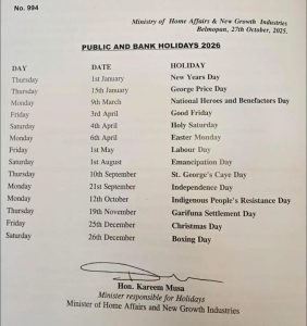 Full list of Belize’s 2026 holidays released by government
