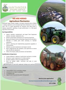 Santander Sugar Group opens jobs for agriculture mechanics