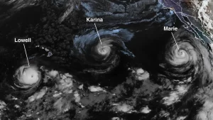 Three hurricanes at once in the Pacific, and we are in our own peak month