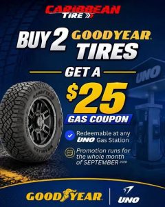 Two Goodyear tires, one $25 gas coupon, all September