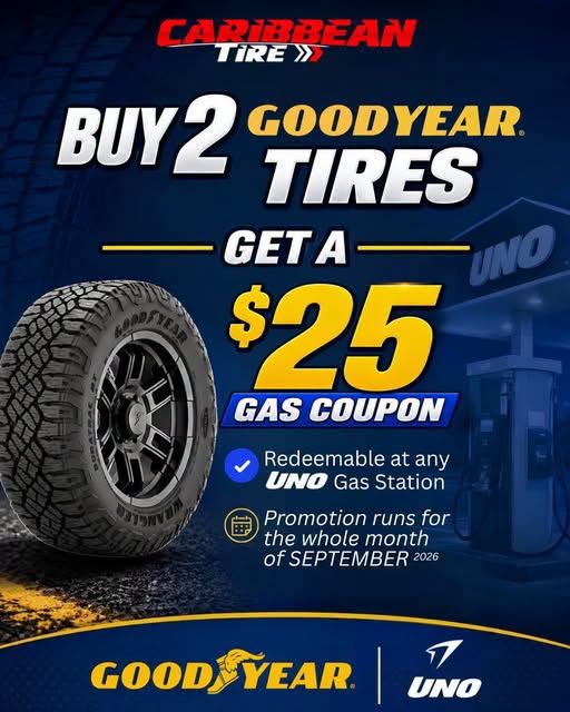 Two Goodyear tires, one $25 gas coupon, all September