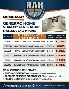 BEL warns of load shedding as Belmopan Aggregates discounts Generac units