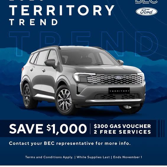 Ford Territory deal includes $1,000 savings, $300 gas voucher and free services