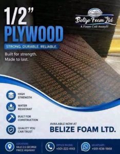 Building or renovating? Half inch plywood available at Belize Foam Ltd.